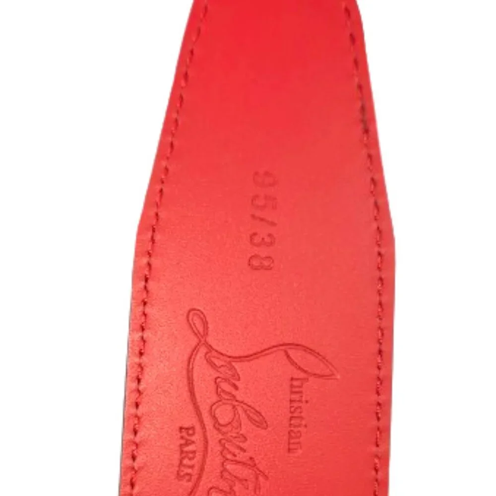 Christian Louboutin CL Logo Belt 40mm Black Calfskin Red Lining Silver Buckle - Picture 5 of 7